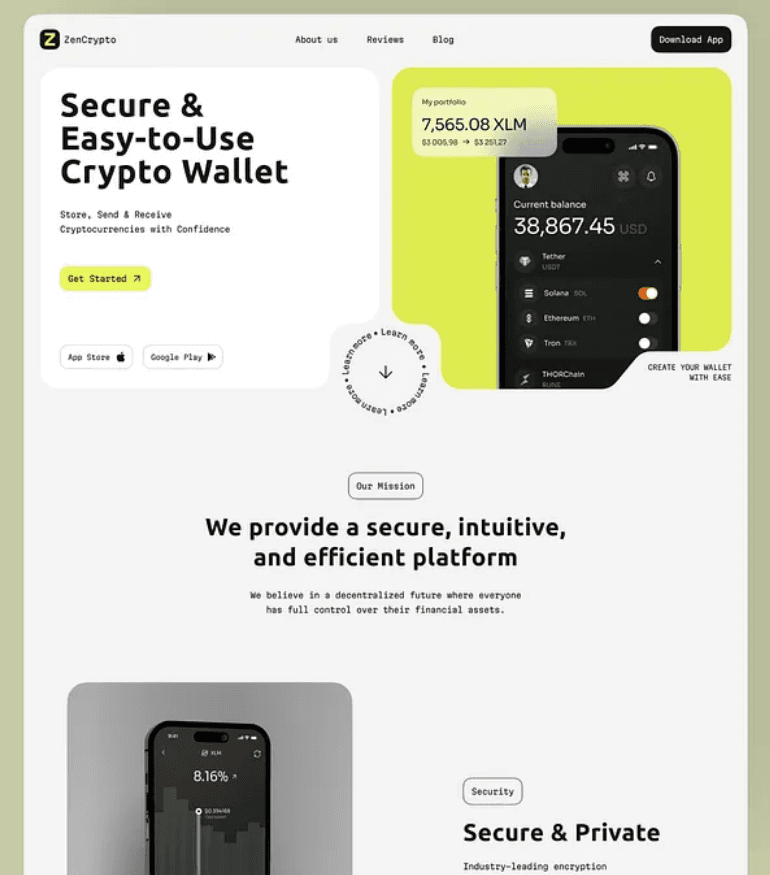 Landing page design generated with UseFrame