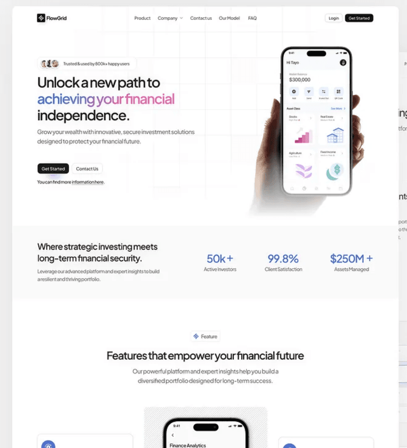 Landing page design generated with UseFrame