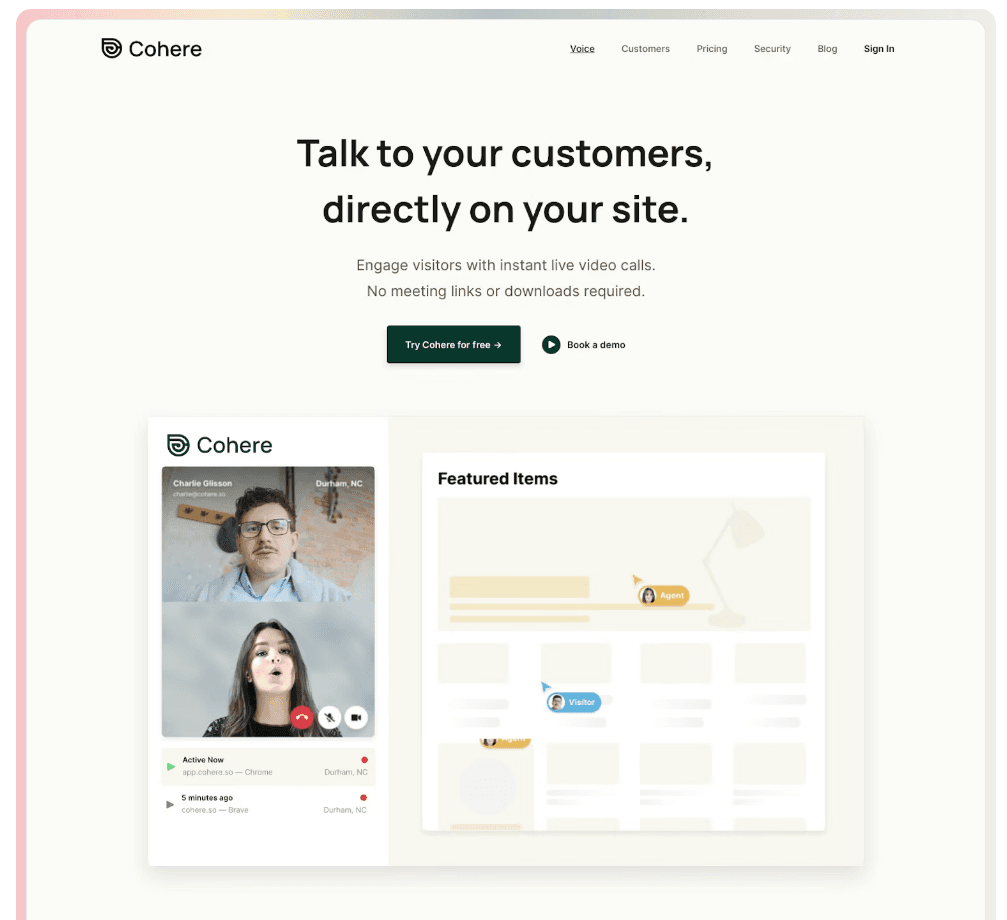 Landing page design generated with UseFrame